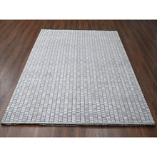 Load image into Gallery viewer, 7&#39;10&quot;x10&#39; Gray and Black, Hand Loomed, Wool and Plant Based Silk, Modern Textured Roman Floor Design, Oriental Rug FWR505788