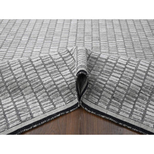 7'10"x10' Gray and Black, Hand Loomed, Wool and Plant Based Silk, Modern Textured Roman Floor Design, Oriental Rug FWR505788