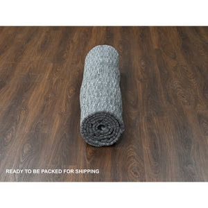 7'10"x10' Gray and Black, Hand Loomed, Wool and Plant Based Silk, Modern Textured Roman Floor Design, Oriental Rug FWR505788