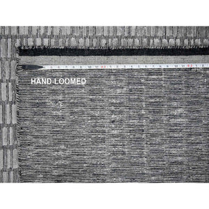 7'10"x10' Gray and Black, Modern Textured Roman Floor Design, Wool and Plant Based Silk, Hand Loomed, Oriental Rug FWR505842