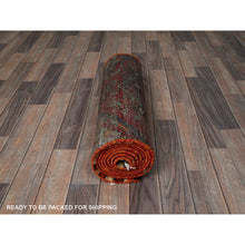 Load image into Gallery viewer, 2&#39;1&quot;x9&#39;1&quot; Ruby Red, Vintage Persian Hamadan With Geometric Medallion Design, Distressed And Worn, Cropped Thin, Zero Pile, Sides And Ends Professionally Secured, Hand Knotted, 100% Wool, Fragment, Narrow Runner, Oriental Rug FWR5052