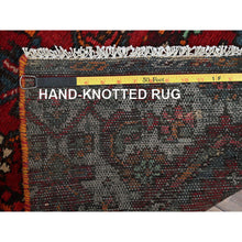 Load image into Gallery viewer, 2&#39;1&quot;x9&#39;1&quot; Ruby Red, Vintage Persian Hamadan With Geometric Medallion Design, Distressed And Worn, Cropped Thin, Zero Pile, Sides And Ends Professionally Secured, Hand Knotted, 100% Wool, Fragment, Narrow Runner, Oriental Rug FWR5052