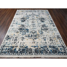 Load image into Gallery viewer, 8&#39;10&quot;x12&#39; Ivory And Blue, Hand Knotted, Densely Woven, Pure Wool, Erased Persian Serapi Heriz Design, Oriental Rug FWR505812