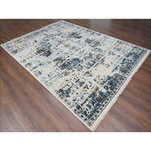 Load image into Gallery viewer, 8&#39;10&quot;x12&#39; Ivory And Blue, Hand Knotted, Densely Woven, Pure Wool, Erased Persian Serapi Heriz Design, Oriental Rug FWR505812