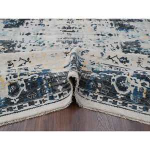 8'10"x12' Ivory And Blue, Hand Knotted, Densely Woven, Pure Wool, Erased Persian Serapi Heriz Design, Oriental Rug FWR505812