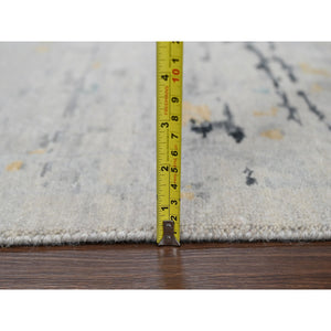 8'10"x12' Ivory And Blue, Hand Knotted, Densely Woven, Pure Wool, Erased Persian Serapi Heriz Design, Oriental Rug FWR505812