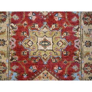 2'x3' Red And Beige, Organic Wool, Karajeh Design,  Hand Knotted, Oriental Rug FWR505836