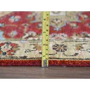 2'x3' Red And Beige, Organic Wool, Karajeh Design,  Hand Knotted, Oriental Rug FWR505836