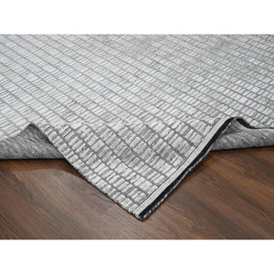 7'10"x10' Gray and Black, Modern Textured Roman Floor Design, Wool and Plant Based Silk, Hand Loomed, Oriental Rug FWR505842