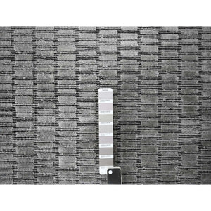 7'10"x10' Gray and Black, Modern Textured Roman Floor Design, Wool and Plant Based Silk, Hand Loomed, Oriental Rug FWR505842