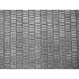 7'10"x10' Gray and Black, Modern Textured Roman Floor Design, Wool and Plant Based Silk, Hand Loomed, Oriental Rug FWR505842
