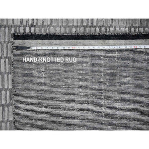 7'10"x10' Gray And Black, Modern Textured Roman Floor Design, Wool And Plant Based Silk, Hand Loomed, Oriental Rug FWR505842