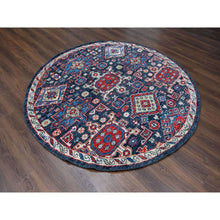 Load image into Gallery viewer, 7&#39;9&quot;x7&#39;9&quot; Charcoal Black, Karajeh Heriz Geometric Design, Supple Collection, Thick And Plush, Pure Wool Hand Knotted, Round Oriental Rug FWR505914