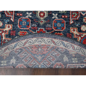 7'9"x7'9" Charcoal Black, Karajeh Heriz Geometric Design, Supple Collection, Thick And Plush, Pure Wool Hand Knotted, Round Oriental Rug FWR505914