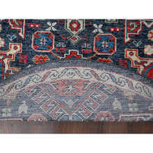 Load image into Gallery viewer, 7&#39;9&quot;x7&#39;9&quot; Charcoal Black, Karajeh Heriz Geometric Design, Supple Collection, Thick And Plush, Pure Wool Hand Knotted, Round Oriental Rug FWR505914