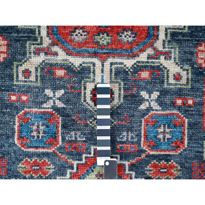 7'9"x7'9" Charcoal Black, Karajeh Heriz Geometric Design, Supple Collection, Thick And Plush, Pure Wool Hand Knotted, Round Oriental Rug FWR505914