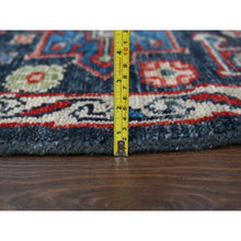 Load image into Gallery viewer, 7&#39;9&quot;x7&#39;9&quot; Charcoal Black, Karajeh Heriz Geometric Design, Supple Collection, Thick And Plush, Pure Wool Hand Knotted, Round Oriental Rug FWR505914