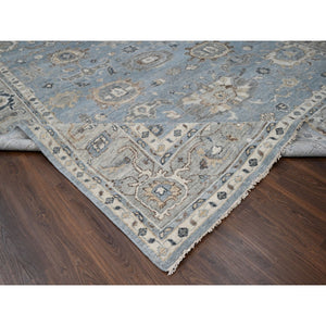 11'9"x14'10" Silver Blue, Natural Wool Hand Knotted, Oushak Design, Supple Collection Plush and Lush, Oversized Oriental Rug FWR505944