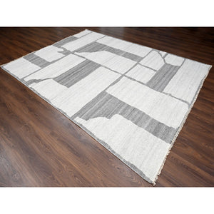 9'x11'8" Grey, Pure Wool, Soft Pile, Hand Knotted, Thick Chunky Texture, Natural Dyes, Modern Oriental Rug FWR505992