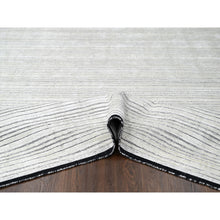 Load image into Gallery viewer, 7&#39;10&quot;x10&#39; Black And Ivory, Modern Textured And Variegated Line Design, Wool And Plant Based Silk,  Hand Loomed, Oriental Rug FWR506004