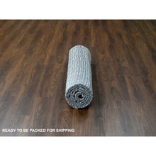 Load image into Gallery viewer, 7&#39;10&quot;x10&#39; Black And Ivory, Modern Textured And Variegated Line Design, Wool And Plant Based Silk,  Hand Loomed, Oriental Rug FWR506004