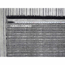 Load image into Gallery viewer, 7&#39;10&quot;x10&#39; Black And Ivory, Modern Textured And Variegated Line Design, Wool And Plant Based Silk,  Hand Loomed, Oriental Rug FWR506004