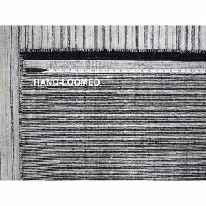 7'10"x10' Black And Ivory, Modern Textured And Variegated Line Design, Wool And Plant Based Silk,  Hand Loomed, Oriental Rug FWR506004