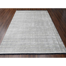 Load image into Gallery viewer, 9&#39;1&quot;x12&#39;1&quot; Taupe and Black, Wool and Plant Based Silk, Hand Loomed, Modern Textured and Variegated Line Design, Oriental Rug FWR506082