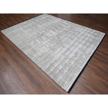 Load image into Gallery viewer, 9&#39;1&quot;x12&#39;1&quot; Taupe and Black, Wool and Plant Based Silk, Hand Loomed, Modern Textured and Variegated Line Design, Oriental Rug FWR506082
