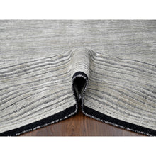 Load image into Gallery viewer, 9&#39;1&quot;x12&#39;1&quot; Taupe and Black, Wool and Plant Based Silk, Hand Loomed, Modern Textured and Variegated Line Design, Oriental Rug FWR506082