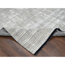 Load image into Gallery viewer, 9&#39;1&quot;x12&#39;1&quot; Taupe and Black, Wool and Plant Based Silk, Hand Loomed, Modern Textured and Variegated Line Design, Oriental Rug FWR506082