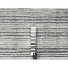 Load image into Gallery viewer, 9&#39;1&quot;x12&#39;1&quot; Taupe and Black, Wool and Plant Based Silk, Hand Loomed, Modern Textured and Variegated Line Design, Oriental Rug FWR506082