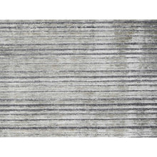 Load image into Gallery viewer, 9&#39;1&quot;x12&#39;1&quot; Taupe and Black, Wool and Plant Based Silk, Hand Loomed, Modern Textured and Variegated Line Design, Oriental Rug FWR506082