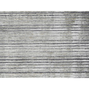 9'1"x12'1" Taupe and Black, Wool and Plant Based Silk, Hand Loomed, Modern Textured and Variegated Line Design, Oriental Rug FWR506082