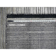 Load image into Gallery viewer, 9&#39;1&quot;x12&#39;1&quot; Taupe and Black, Wool and Plant Based Silk, Hand Loomed, Modern Textured and Variegated Line Design, Oriental Rug FWR506082
