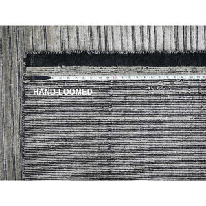 9'1"x12'1" Taupe and Black, Wool and Plant Based Silk, Hand Loomed, Modern Textured and Variegated Line Design, Oriental Rug FWR506082