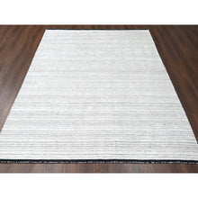 Load image into Gallery viewer, 8&#39;x10&#39; Ivory, Wool and Plant Based Silk, Modern Textured and Variegated Line Design, Hand Loomed, Oriental Rug FWR506094