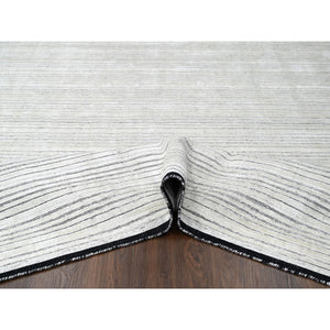 8'x10' Ivory, Wool and Plant Based Silk, Modern Textured and Variegated Line Design, Hand Loomed, Oriental Rug FWR506094