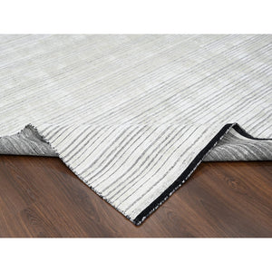 8'x10' Ivory, Wool and Plant Based Silk, Modern Textured and Variegated Line Design, Hand Loomed, Oriental Rug FWR506094