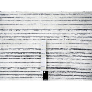 8'x10' Ivory, Wool and Plant Based Silk, Modern Textured and Variegated Line Design, Hand Loomed, Oriental Rug FWR506094