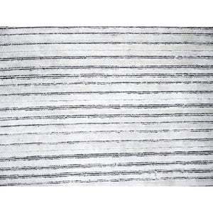 8'x10' Ivory, Wool and Plant Based Silk, Modern Textured and Variegated Line Design, Hand Loomed, Oriental Rug FWR506094