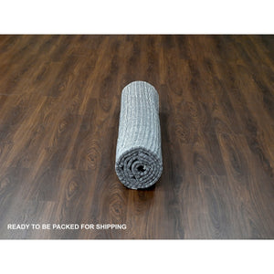 8'x10' Ivory, Wool and Plant Based Silk, Modern Textured and Variegated Line Design, Hand Loomed, Oriental Rug FWR506094