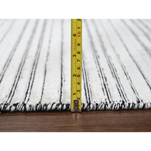 8'x10' Ivory, Wool and Plant Based Silk, Modern Textured and Variegated Line Design, Hand Loomed, Oriental Rug FWR506094