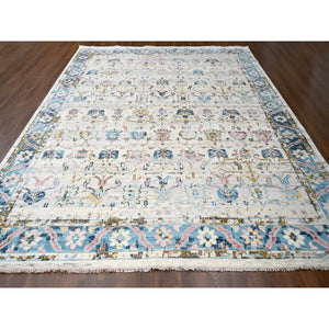 12'1"x14'10" Ivory And Sky Blue, Hand Knotted, Mahal Design, Supple Collection, Soft And Vibrant Pile, 100% Wool, Vegetable Dyes, Oversize Oriental Rug FWR506172
