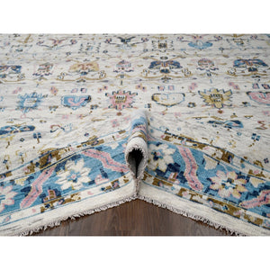 12'1"x14'10" Ivory And Sky Blue, Hand Knotted, Mahal Design, Supple Collection, Soft And Vibrant Pile, 100% Wool, Vegetable Dyes, Oversize Oriental Rug FWR506172