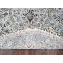 Load image into Gallery viewer, 5&#39;x5&#39; Light Gray, Oushak With Floral Motifs, Denser Weave, Soft Wool, Natural Dyes, Round, Hand Knotted, Oriental Rug FWR506190