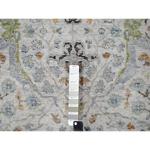 5'x5' Light Gray, Oushak With Floral Motifs, Denser Weave, Soft Wool, Natural Dyes, Round, Hand Knotted, Oriental Rug FWR506190