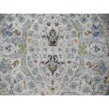 Load image into Gallery viewer, 5&#39;x5&#39; Light Gray, Oushak With Floral Motifs, Denser Weave, Soft Wool, Natural Dyes, Round, Hand Knotted, Oriental Rug FWR506190
