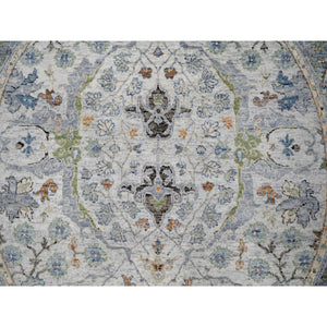 5'x5' Light Gray, Oushak With Floral Motifs, Denser Weave, Soft Wool, Natural Dyes, Round, Hand Knotted, Oriental Rug FWR506190