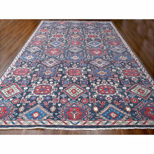 12'x18' Charcoal Black, Karajeh Heriz Geometric Design, Supple Collection, Plush and Lush, Organic Wool, Hand Knotted, Oversize Oriental Rug FWR506262